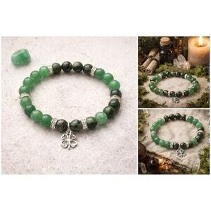 Green‎ Aventurine & Kambaba Jasper Bracelet Lucky Clover Abundance Crystal BOHO